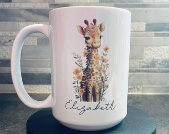 Personalized Giraffe Coffee Mug: Custom Name Giraffe Art