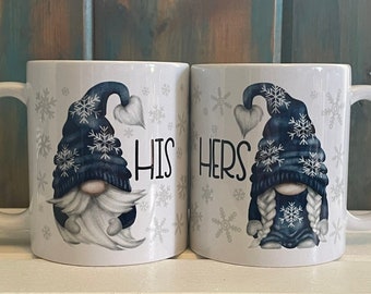 His and Hers Winter Gnome Mugs: Set of 2 Mugs