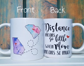 Long Distance Mom Mug, Watercolor State to State Gift