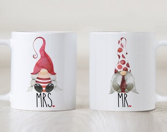 Mr and Mrs Gnome Coffee Mugs: Dishwasher Safe Set