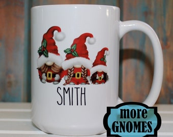 Custom Holiday Gnome family Mug, Santa gnome, Christmas Gnome, Pick your Gnome, Custom Gnome with Personalization, Dishwasher Safe