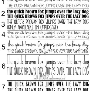 May include: A black and white graphic displaying font selections. Each font is shown with the sentence "the quick brown fox jumps over the lazy dog" in both upper and lowercase. The title "Font Selection" is at the top.