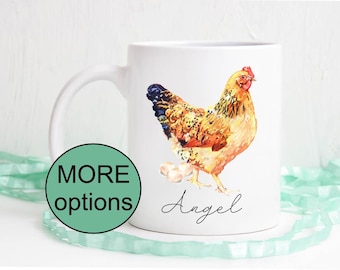 Watercolor Chicken Mug: Personalized Name Coffee Mug