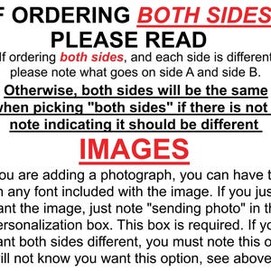 May include: Text on a white background, with the title "IF ORDERING BOTH SIDES PLEASE READ" in black and red. The text explains how to order different sides and add photos.