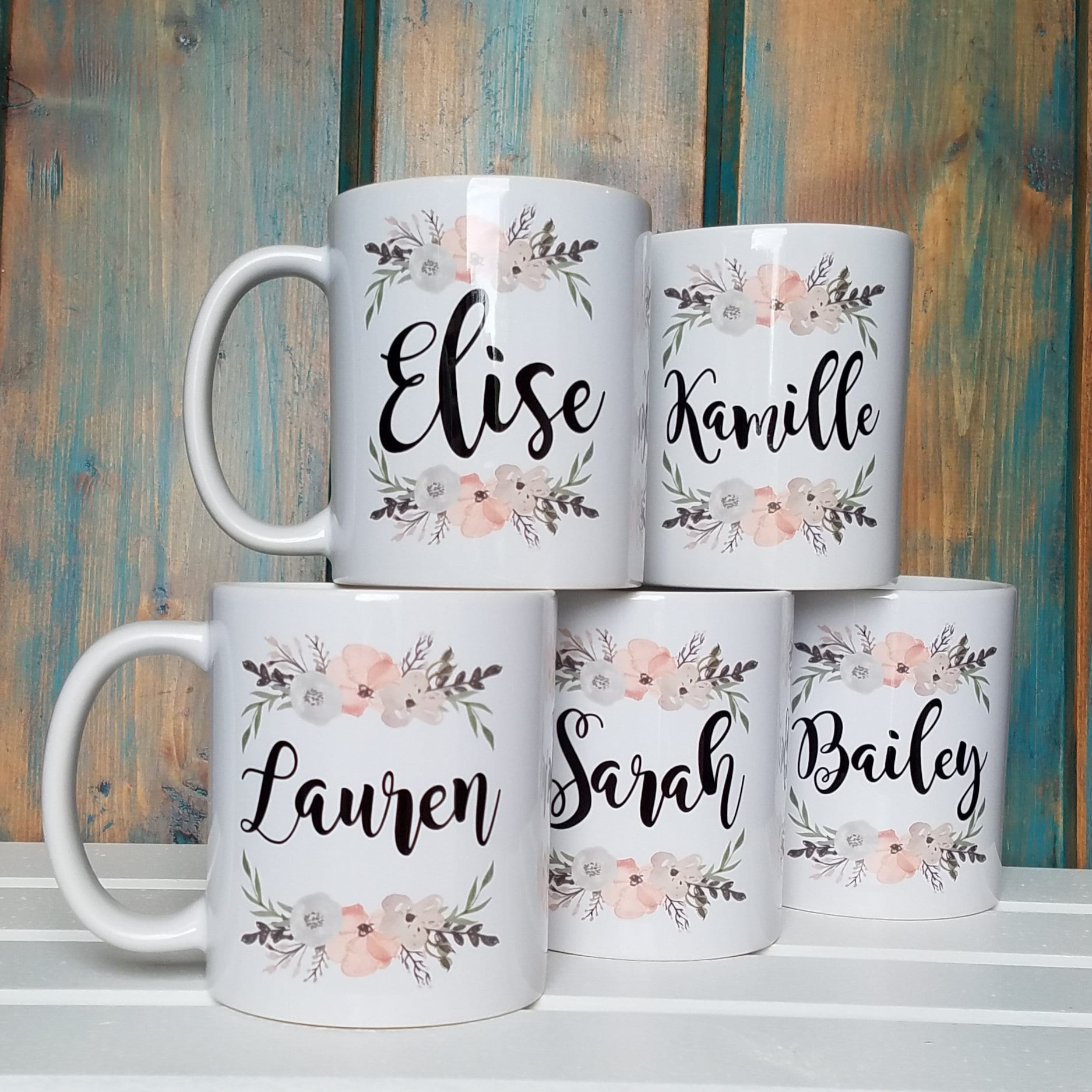Personalized Floral Calligraphy Name Mug: Custom Coffee Mug - Etsy