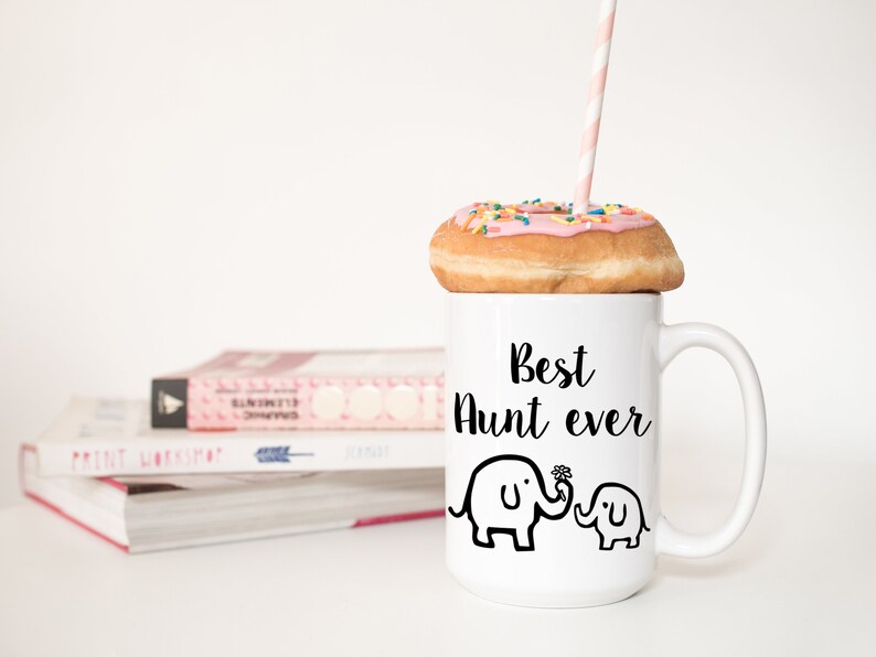Best Aunt ever, elephant mug, unique mug, cute mug, coffee cup, adorable mug, Gift for sister afbeelding 2