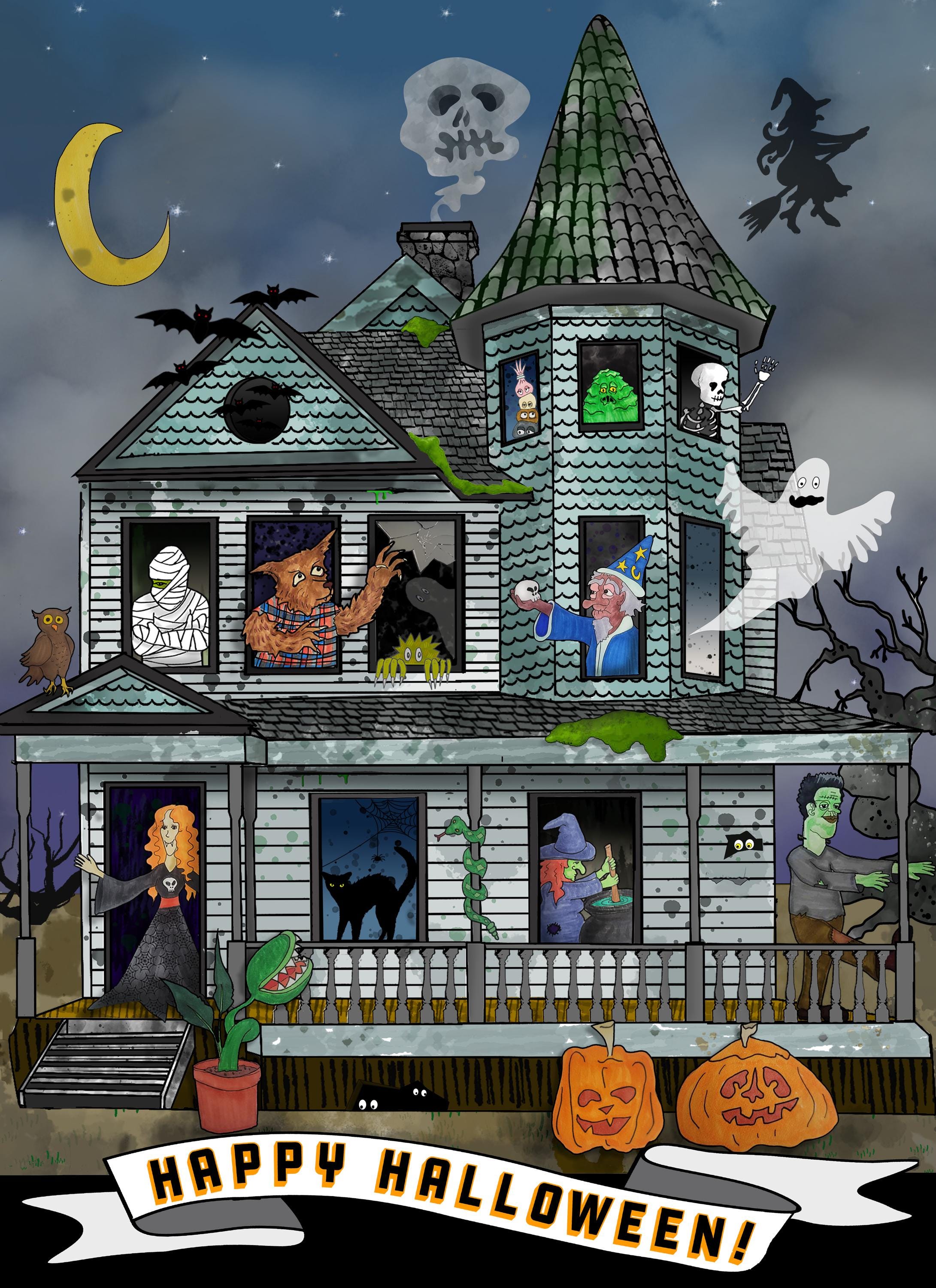 Haunted House Halloween Greeting Card