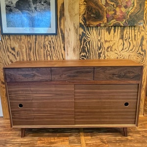 Mid Century Modern Black Walnut Credenza w/ Drawers & Cabinet, Custom Built Wood Credenza, Wood Sideboard, Wood Buffet
