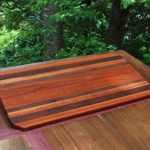 Cumaru, African Mahogany, Black Walnut and Purple Heart Handmade Cutting Board, Cheese Board, Serving Board, Gift, Kitchen