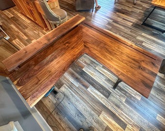 Custom Black Walnut Corner L Desk, Sit Stand L Desk, Executive Desk, Office Desk, Music Production Desk, Composer Workstation