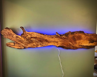 Highly Figured Maple Hanging Light Fixture w/ LED Backglow, Unique Light Fixture, Unique Headboard, Figured Wood Wall Hanging