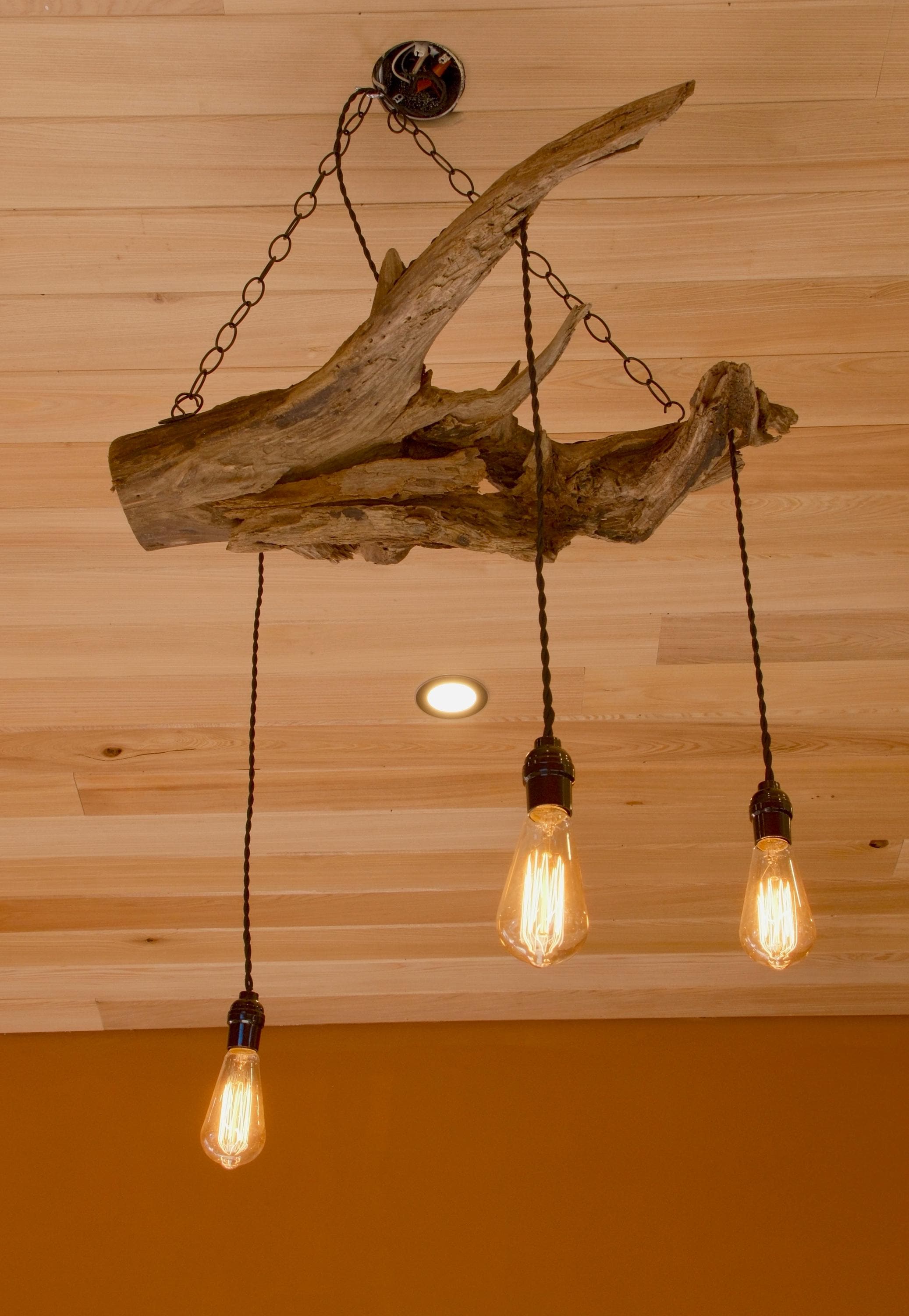 Driftwood Chandelier With Edison Bulbs, Driftwood Light Fixture