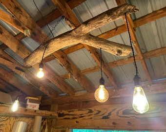 Driftwood Chandelier with Edison Bulbs, Driftwood Light Fixture, Salvaged Wood, Rustic Ceiling Light, Wood Chandeliers