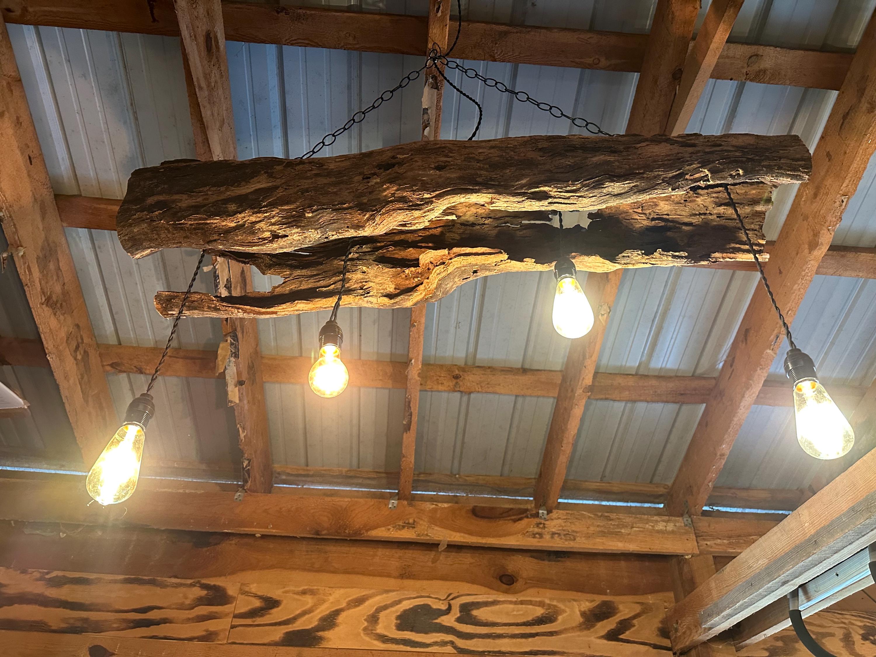 Driftwood Chandelier with Edison Bulbs salvaged from Huricane Helene, Driftwood Light Fixture, Salvaged Wood, Rustic Ceiling Light,