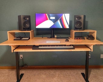 Custom Curly Maple Music Studio Desk, Recording Desk, Executive Desk, Office Desk, Music Production Desk, Composer Workstation