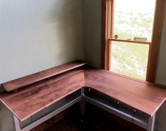Custom Black Walnut Corner L Desk, Studio Desk, Recording Desk, Executive Desk, Office Desk, Music Production Desk, Composer Workstation