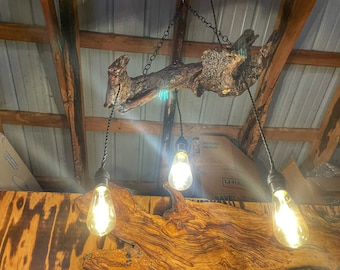 Hanging Driftwood Pendant Light Fixture, Drift Wood Light Fixture, Rustic Light Fixture, Dining Room Light, Wood Lighting, Custom Lighting