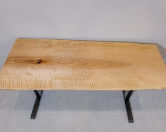 Live Edge Curly Maple Sit/Stand Desk, Live Edge Slab Desk, Unique Handmade Desk, Handmade Office Furniture, Wood Desk