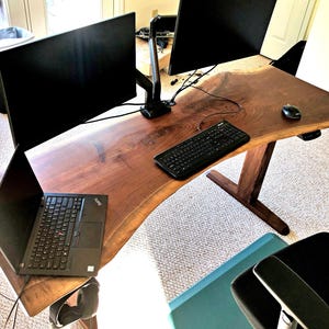 Custom Live Edge Walnut Electric Standing Desk, Custom Office Desk, Custom Music Studio Desk, Solid Wood Desktop, Live Edge Slab Desk
