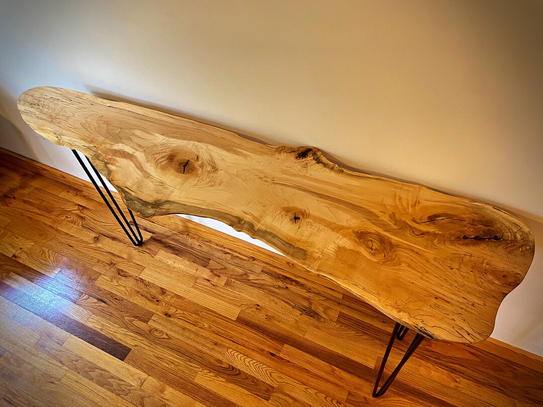 Unique Spalted Maple Live Edge Hall Table, Highly Figured Spalted Maple