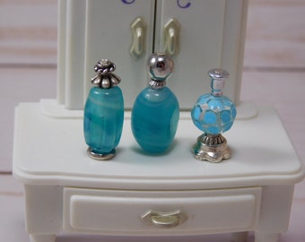 Blue Miniature Perfume Bottles, Potion Bottles, Handmade Fairy Accessories, Dollhouse Decoration, Non Functioning