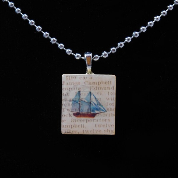 Breloque bateau, pendentif scrabble, collier animal unique, bijoux en carrelage, cadeau pour adolescent, bateau à voile