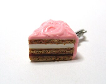 Cake Slice Charm, Cherry Mascarpone, Miniature Food Jewelry, Polymer Clay, pink cake, gift for baker, Food Charm