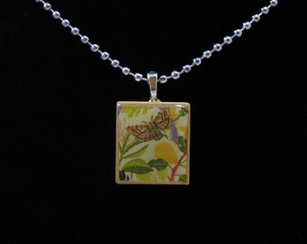 Insect Scrabble Pendant,  Insect Necklace, Handmade Charm from Recycled Material