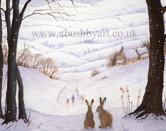 Going Home, Hares in the Moonlight Print