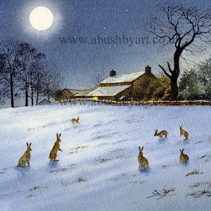Hares in the Moonlight, limited edition print