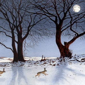 Hares in the Moonlight, Time We Got Home, animal art print,Hare art