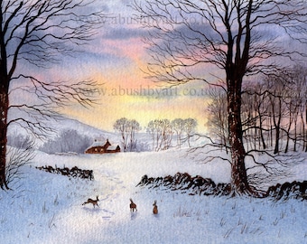 Time to go, Hares in the snow print