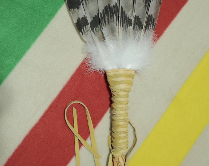Golden Eagle semi-mature Feather Fan: Native American Artist Hand Painted Turkey Feathers to simulate prayer fan