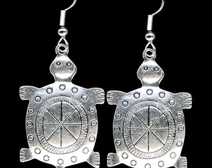 Turtle Earrings Pewter Turtle Native American Mother Earth Jewelry, Sterling Silver Earwires