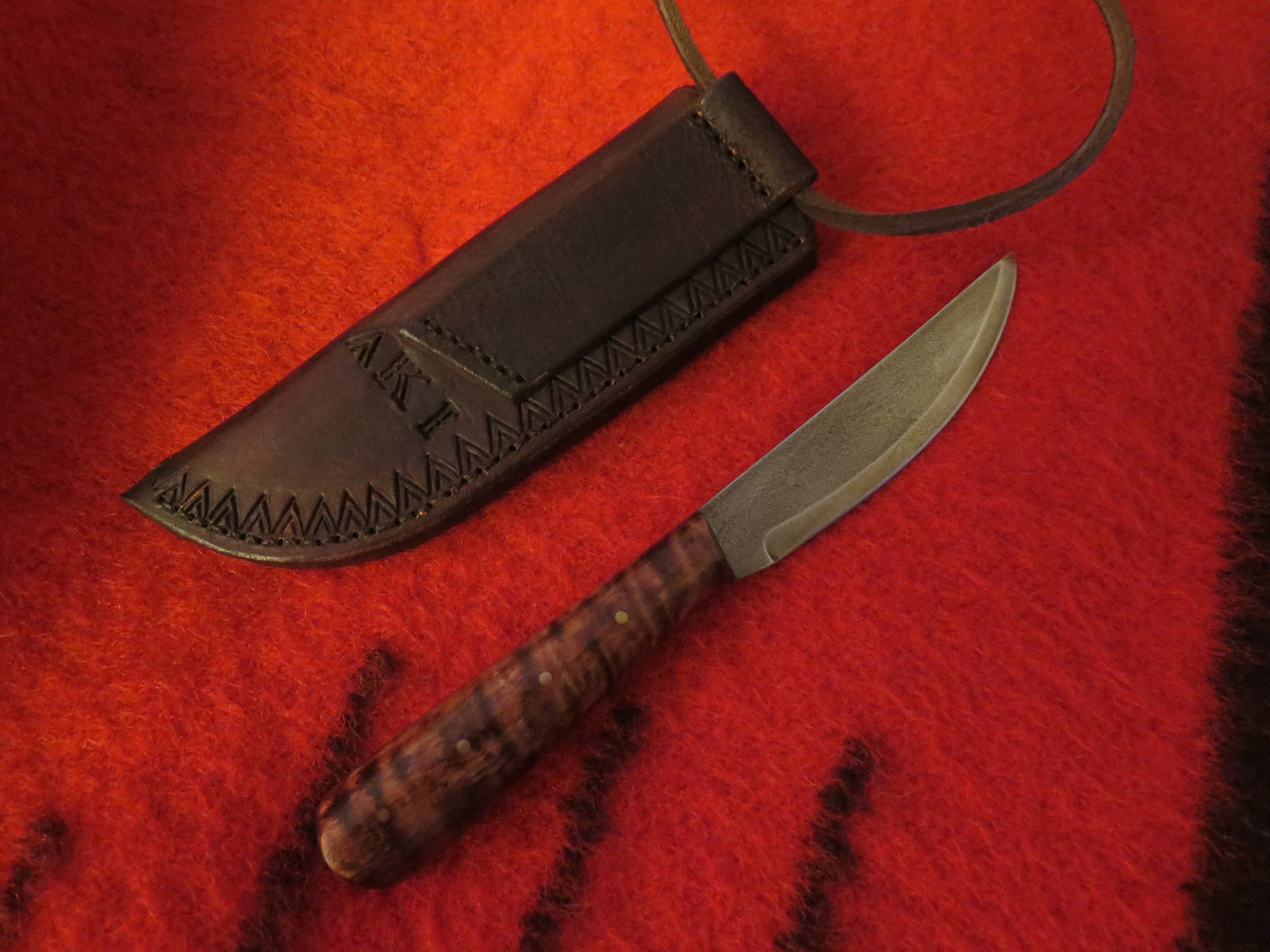 NEW NATIVE AMERICAN Knife Baby Voyageurs Fur Trader Knife with a curly maple handle tooled