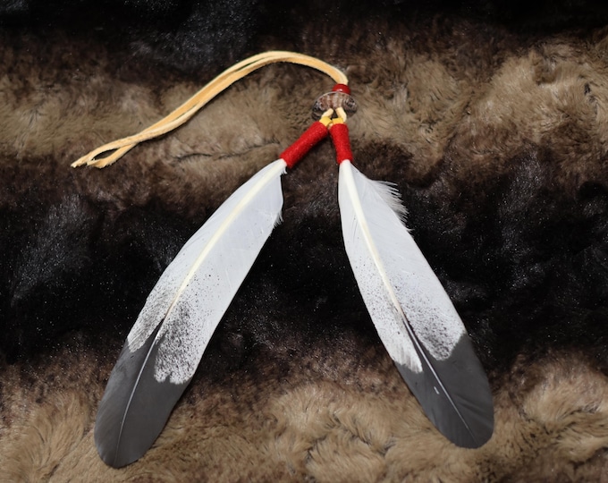 Native American artist-made Inspired Feather Hair Tie: Hand-Painted Most Realistic Golden Eagle Feathers