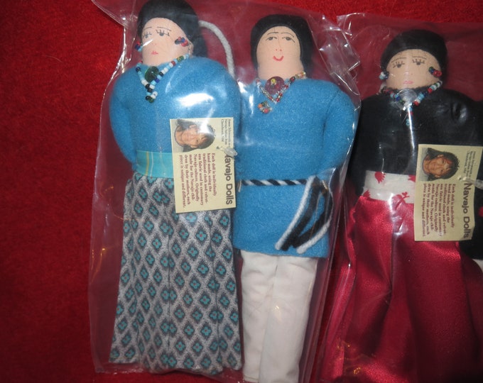 Native American Navajo made handmade dolls in custom regalia of man and woman sold in pair's cloth dolls approx. 8" tall Collectors item