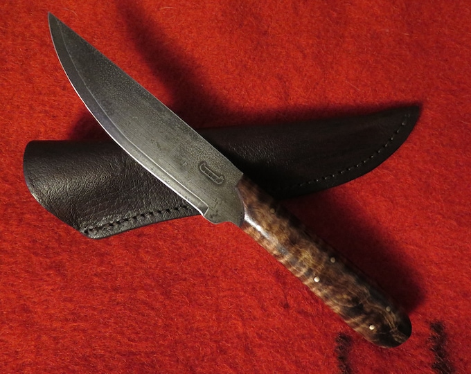 Native American Hand Forged Custom Hunter Roach Belly Trade Knife, Survival Camp Hunting Skinning for large game Heavy duty sheath