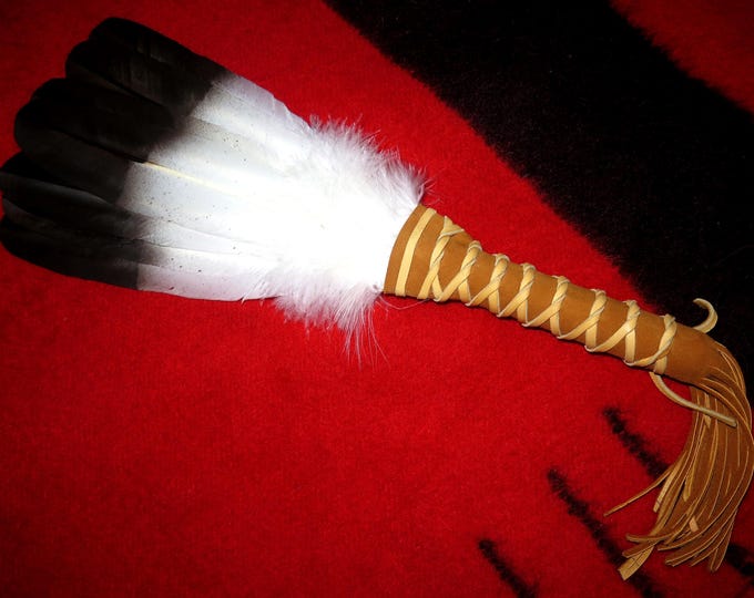Eagle Feather Fan Wand Feather Golden Eagle Medicine Fan Hand-painted Native American Made Smudge & Prayer Wand Regalia