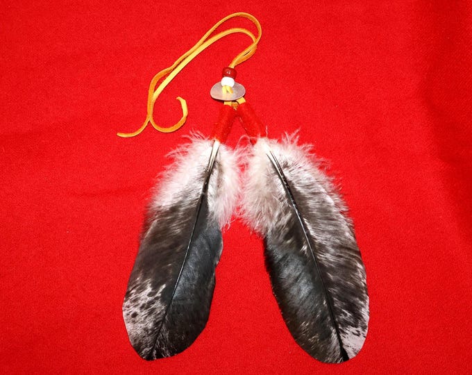 Eagle Feathers Hair Tie  Native American Accessory Handmade painted Immature Bald Eagle Regalia