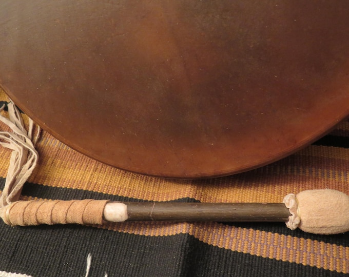 Native American made beautifully crafted Fancy Drum beater stick with fringed leather handle