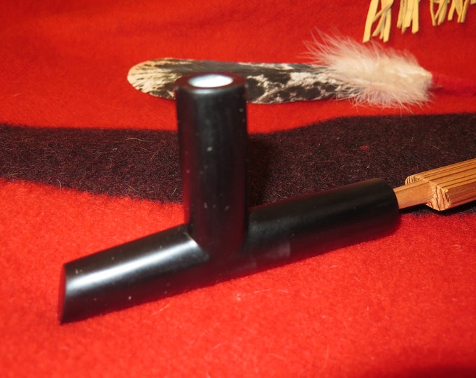 Native American Black Pipestone Peace Pipe Plains Sacred 24” Steatite Peace Pipe and beaded Pipe Stem comes with pipe stand