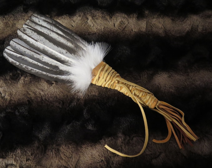 Eagle Feather Fan Prayer Wand, Native American Hand-Painted Bald Eagle Feathers, Spiritual Smudge Regalia sacred ceremonies and Medicine