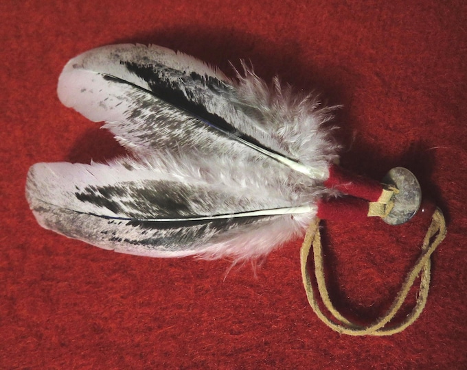 Eagle Feathers Hair Tie  Native American Accessory Handmade painted Immature Bald Eagle Regalia