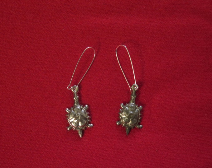 Native American Early Design Turtle Earring Trade Silver (Lead free Pewter)Sterling Silver Kidney Ear Wire Worn during the Fur Trade era