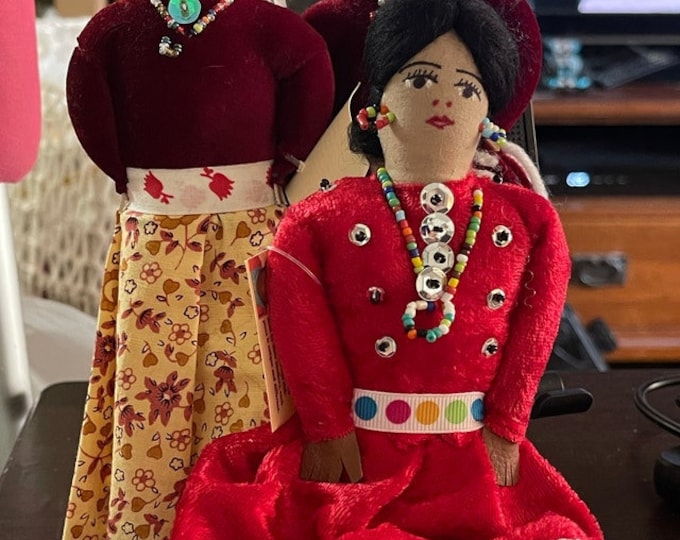 Dolls 2 Navajo Larger 9" Dolls Handmade Native American Custom Navajo dolls Velveteen Dress Regalia sold as pair Man & Woman collectors item