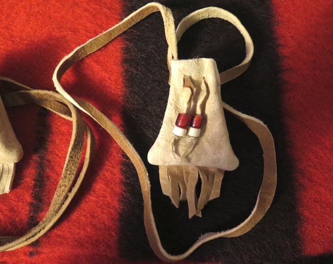 Medicine Bag Native American Handmade Genuine Brain-Tanned Deer Hide Vintage Trade Beads