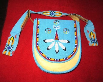 Handmade Beaded Shoulder Bag: Czech Bead Native American Design