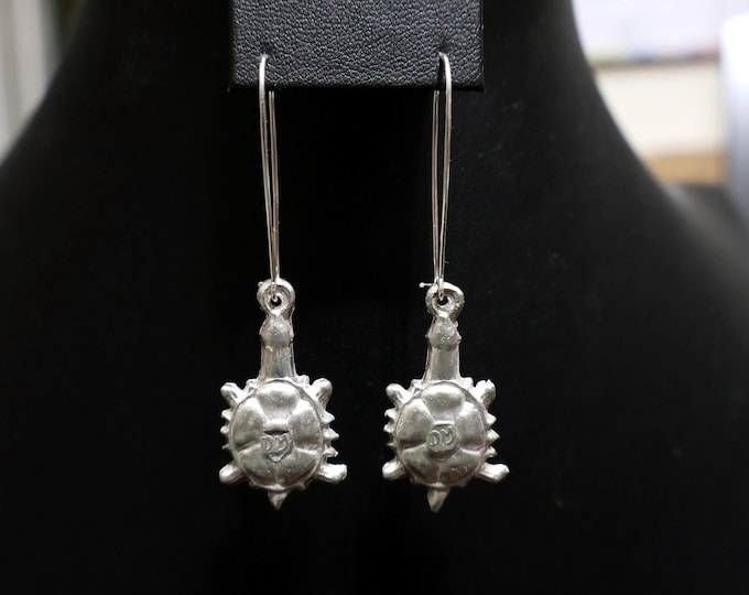 Earrings jewelry crafted .095 Sterling Silver Kidney Earwire with Turtle Earrings Native American, lead-free Pewter Turtle Earring Pendant