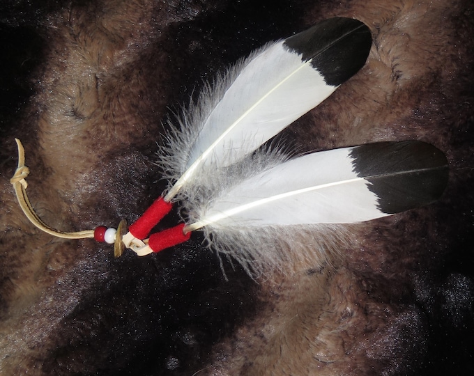 Hand-Painted Turkey Feather Hair Tie: Native American Style Abalone Shell